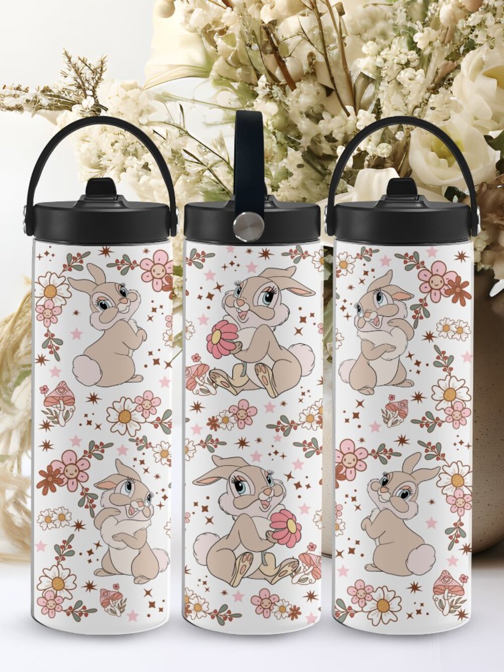 Easter Stainless Steel Tumbler with Portable Handle, Kawaii, Bunny